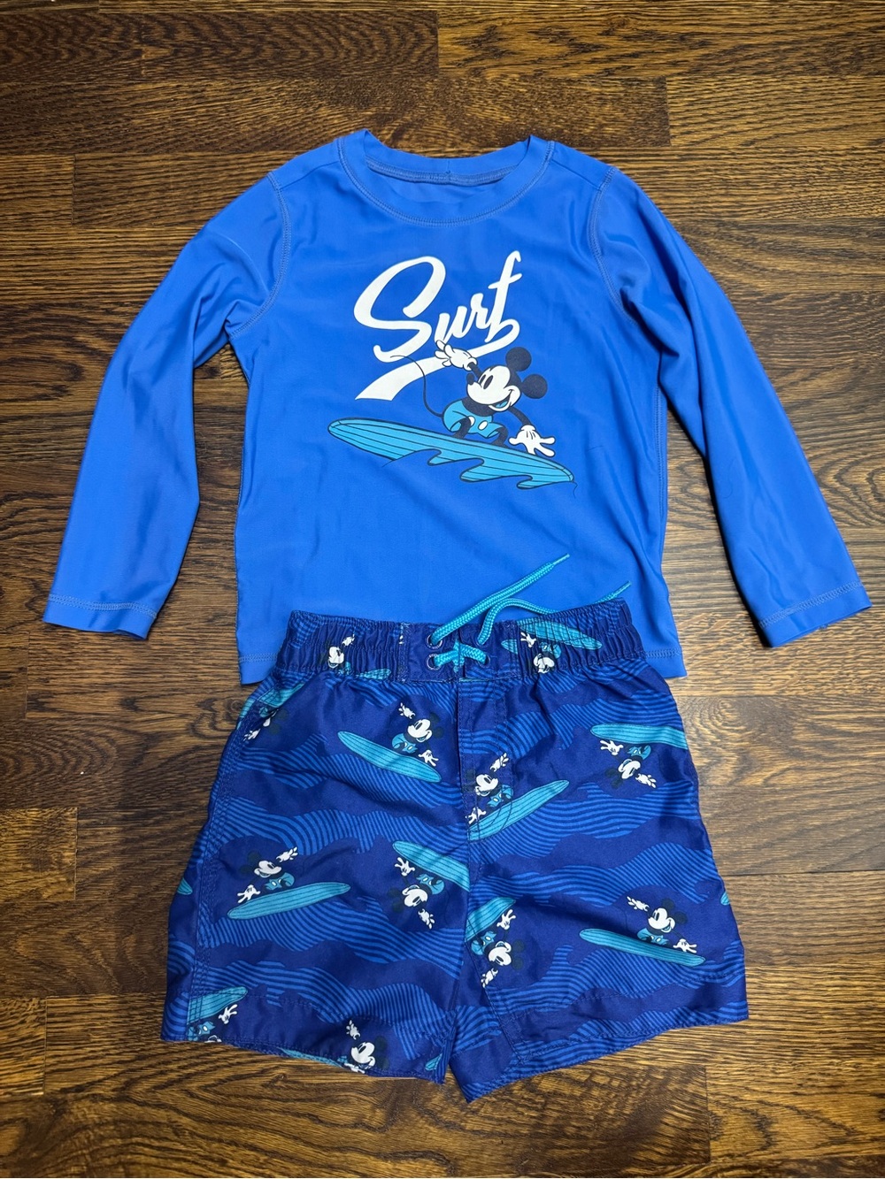 GAP Blue Mickey Surf Rashguard Set with Surfboard Print
